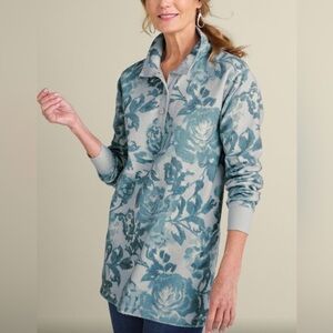 Soft Surroundings Blue Floral Tunic Pullover Size Medium